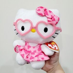 Brand New 2014 TY Beanie Hello Kitty Pink Heart Glasses Plush Toy Doll 6"